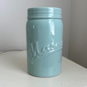 World Market Seafoam Ceramic Mason Jar Tall Utensil Jar Country Farmhouse Decor